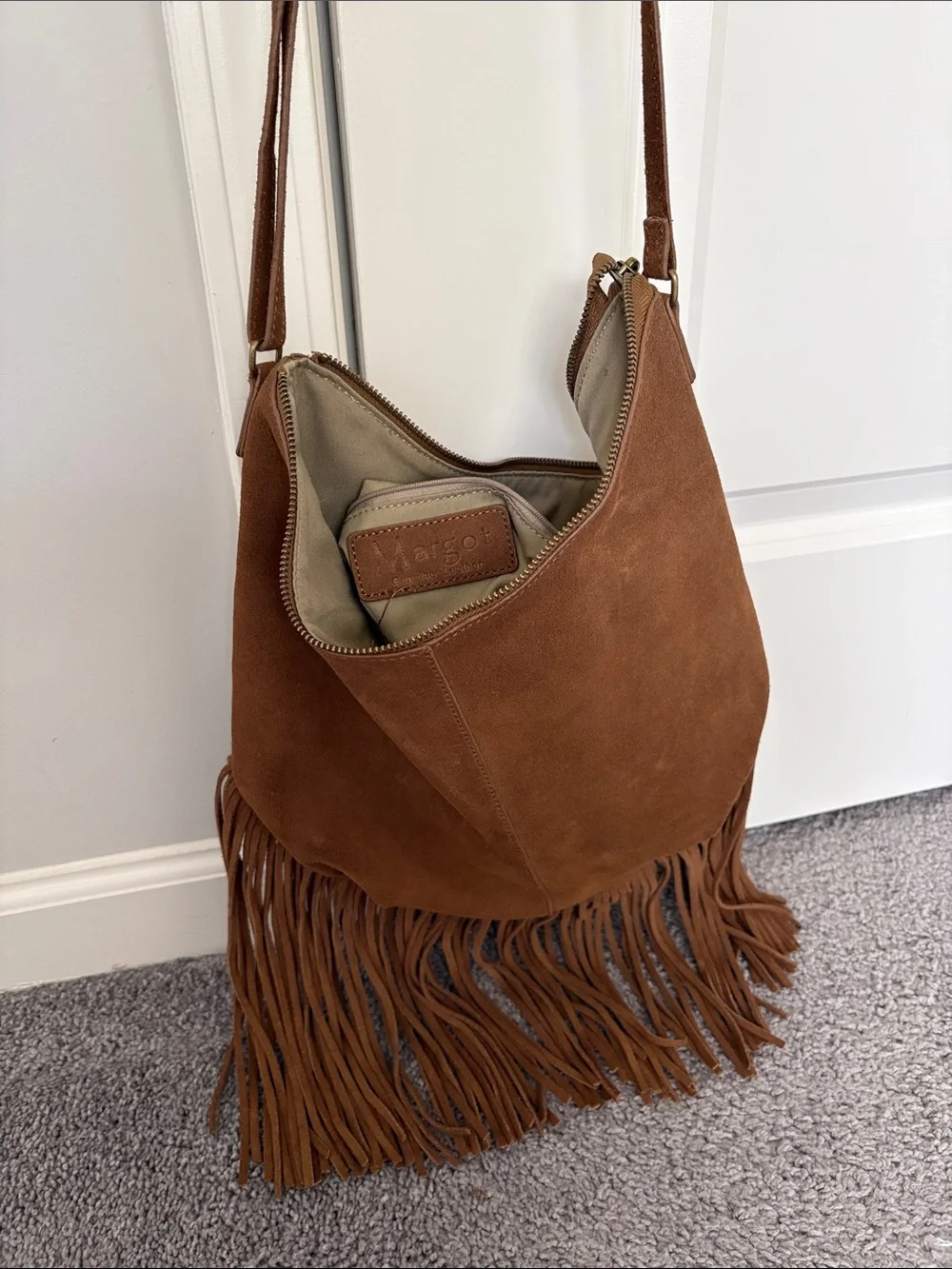 Margot Suede Leather Chic Fringe Hobo